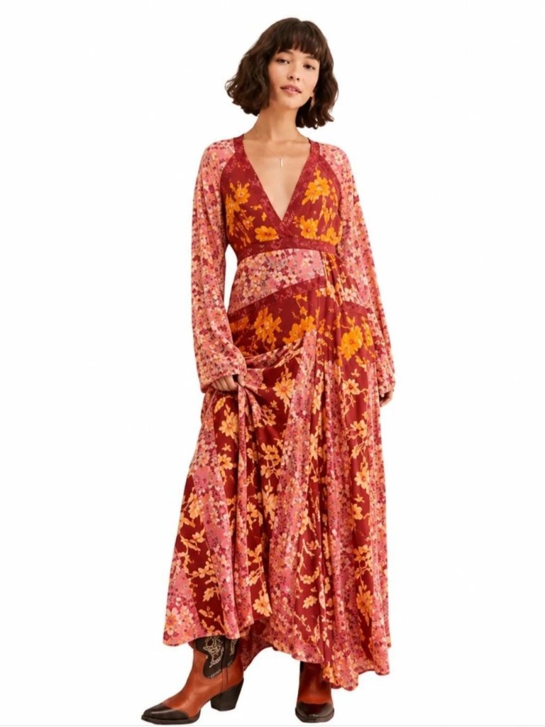 Nwt Free People Tilda Boho Long Sleeve Maxi Wrap Dress